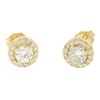 Image 2 : 14k Yellow Gold 1.12 ctw Round Brilliant Diamond Stud Earrings w/ Pave Halos
