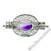 Image 4 : Vintage 10kt White Gold 10.53 ctw Oval Amethyst Etched Filigree Brooch