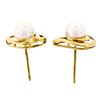 Image 4 : 14kt Yellow Gold 6.6mm Round Pearl Open Stud Earrings