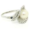 Image 5 : Vintage 14K White Gold 8.5mm Pearl Bezel Diamond 2 Wave Bypass Cocktail Ring