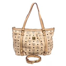 MCM Cream Coated Canvas Visetos Medium Tote Bag