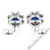 Image 5 : Sterling Silver Blue Crystal & CZ Halo Stud Earrings w/ 14kt White Gold Posts