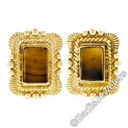 Scott Gauthier 18kt Yellow Gold Rectangular Banded Agate Earrings
