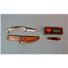 Image 1 : Silver Stag 5" hunting knife w/scrimshawed antler handle by Michelle Severe, 2002; and Keen Kutter p