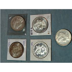5 Morgan dollars,  1891, 1897 O, 1879 S, 1882 O, 1878, ungraded