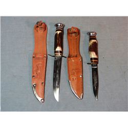 4 Edge Mark hunting knives, new, 5" and 4" w/sheaths