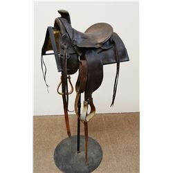 Salesman sample trail ride saddle, Nebraska-made, 1870-1880's, very rare, one stirrup fender replace