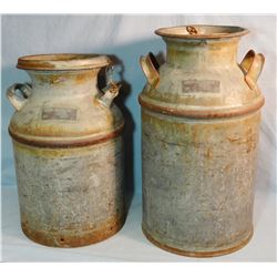 2 Baker, MT cream cans, stamped Gustav Allerdings, Baker, MT, 10 annd 8 gal.