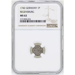 1742 Germany Pfennig Regensburg Coin NGC MS62