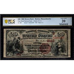 1882 $20 First Ward National Bank Note PCGS 20