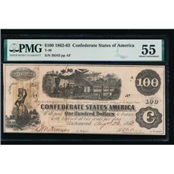 1862-63 $100 Confederate States of America Note PMG 55