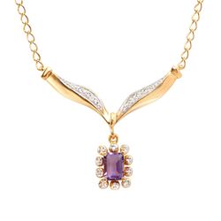 Plated 18KT Yellow Gold 0.80ct Amethyst and Diamond Pendant with Chain