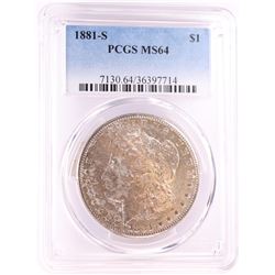 1881-S $1 Morgan Silver Dollar Coin PCGS MS64 Nice Toning