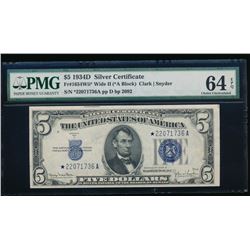 1934D $5 Silver Certificate Star Note PMG 64PPQ