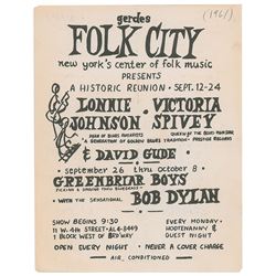 Bob Dylan 1961 Gerde's Folk City Poster