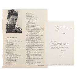 Bob Dylan Newport Folk Festival 'For Dave Glover' Poem and Jac Holzman Typed Letter Signed