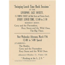 Beatles 1961 'Swinging Lunch Time Rock Sessions' Handbill
