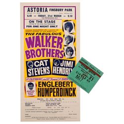 Jimi Hendrix and the Walker Brothers 1967 Handbill and Ticket Stub