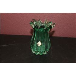 A Czechkoslovakian Green Glass Vase