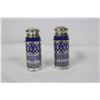 Image 1 : A Pair of Silverplated and Blue Glass Salt and Pepper Shakers