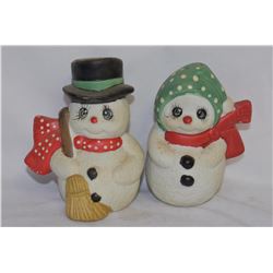 2 Ceramic Snowman Salt and Pepper Shakers