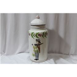 A Ceramic or Clay Portugese Lidded Jar