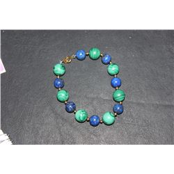 A 14Kt Gold Lapis and Malachite Bracelet