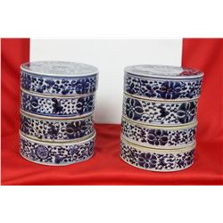 Two Sets of Chinese Blue and White Stacking Containers