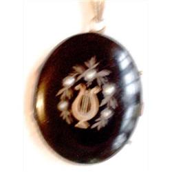 Antique Locket Black Enamel  #1221613