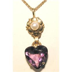 14K Amethyst & Pearl Heart Pendant #1221618