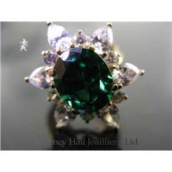 RHJ Simulated Emerald (YAG) Ring & CZs #1221629