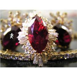 RHJ Synthetic Ruby Marquise Ring 18k & CZs #1221631