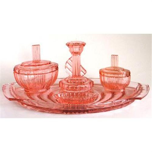Art Deco Pink Depression Glass dresser Set 1241324