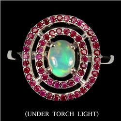 Natural Unheated White Opal &  Ruby Ring