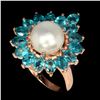 Image 2 : Natural Pearl & Paraiba Blue Apatite Ring