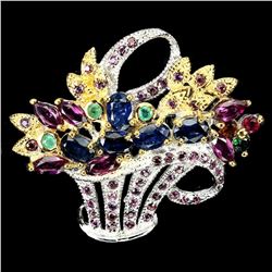 Natural Colombian Emerald Rhodolite Garnet Brooch