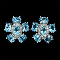 Natural  Swiss Blue Topaz 6x4mm Earrings