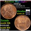 Image 1 : ***Auction Highlight*** 1910-p Lincoln Cent 1c Graded GEM+ Unc RB By USCG (fc)