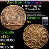 Image 1 : ***Auction Highlight*** 1787 Fugio Colonial Cent 1c Graded f+ By USCG (fc)
