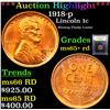 Image 1 : ***Auction Highlight*** 1918-p Lincoln Cent 1c Graded Gem+ Unc RD By USCG (fc)