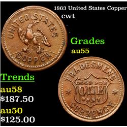 1863 United States Copper Civil War Token 1c Grades Choice AU