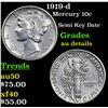 Image 1 : 1919-d Mercury Dime 10c Grades AU Details