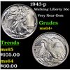 Image 1 : 1943-p Walking Liberty Half Dollar 50c Grades Choice+ Unc