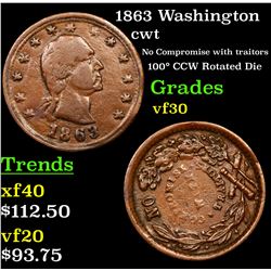 1863 Washington Civil War Token 1c Grades vf++