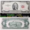 Image 1 : 1953c $2 Red Seal United States Note Key To The Series Grades Choice AU/BU Slider