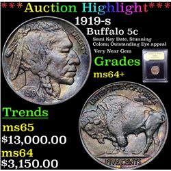 ***Auction Highlight*** 1919-s Buffalo Nickel 5c Graded Choice+ Unc BY USCG (fc)