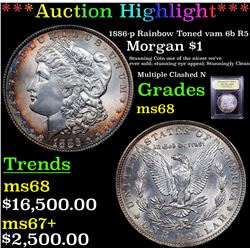 ***Auction Highlight*** 1886-p Rainbow Toned vam 6b R5 Morgan Dollar $1 Graded GEM+++ Unc By USCG (f