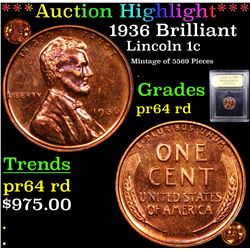 Proof ***Auction Highlight*** 1936 Brilliant Lincoln Cent 1c Graded Choice Proof Red By USCG (fc)