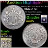 Image 1 : ***Auction Highlight*** 1866 Rays Mint Error Struck Thru Wire Shield Nickel 5c Graded GEM Unc By USC