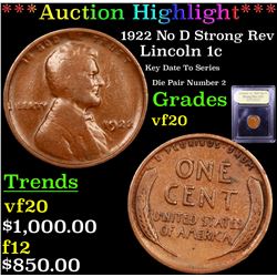 ***Auction Highlight*** 1922 No D Strong Rev Lincoln Cent 1c Graded vf, very fine By USCG (fc)